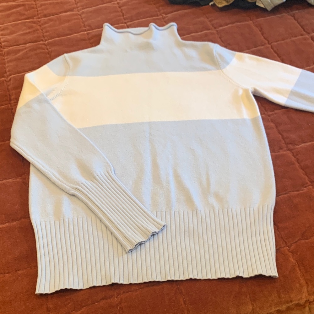 French Connection Sky Blue and White Turtleneck Sweater
